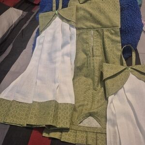 Green and White Patterned Dress Set